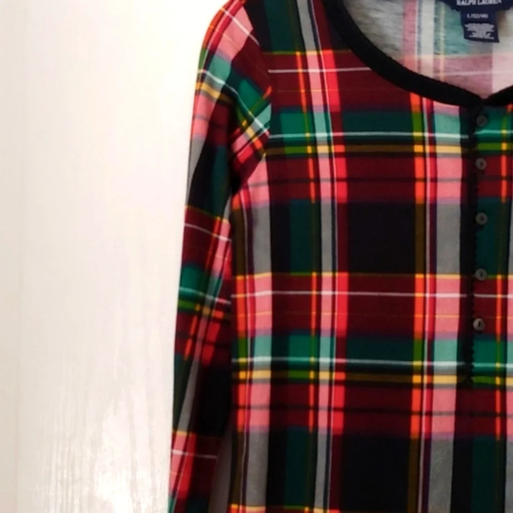 Ralph Lauren Plaid Ruffled Bottom Dress. Size Large 12-14. Holiday. Portrait